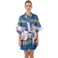 Friends Not Food - Cute Pig And Chicken Quarter Sleeve Kimono Robe by Valentinaart