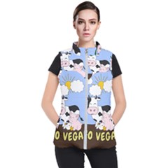 Friends Not Food - Cute Cow, Pig And Chicken Women s Puffer Vest by Valentinaart