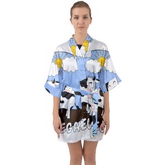 Friends Not Food - Cute Cow Quarter Sleeve Kimono Robe by Valentinaart