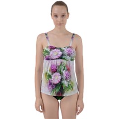 Flowers Roses Bouquet Art Nature Twist Front Tankini Set by Nexatart