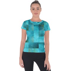 Background Squares Blue Green Short Sleeve Sports Top  by Nexatart