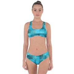 Background Squares Blue Green Criss Cross Bikini Set by Nexatart