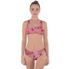 Vintage Glasses Rose Criss Cross Bikini Set