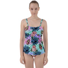 Floral Waves Twist Front Tankini Set