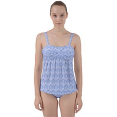 Damask Light Blue Twist Front Tankini Set