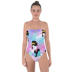 Japanese Abstract Tie Back One Piece Swimsuit by snowwhitegirl