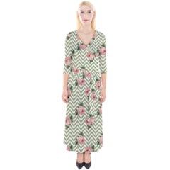 Green Chevron Rose Quarter Sleeve Wrap Maxi Dress by snowwhitegirl