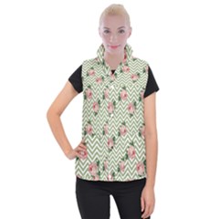 Green Chevron Rose Women s Button Up Puffer Vest