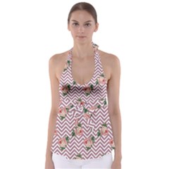 Violet Chevron Rose Babydoll Tankini Top