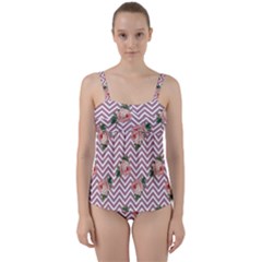 Violet Chevron Rose Twist Front Tankini Set by snowwhitegirl