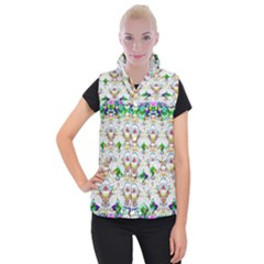 Nine Little Cartoon Dogs In The Green Grass Women s Button Up Puffer Vest by pepitasart