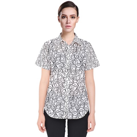 Elio s Shirt Faces In Black Outlines On White Women s Short Sleeve Shirt by PodArtist