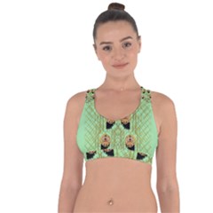 Lady Panda With Hat And Bat In The Sunshine Cross String Back Sports Bra by pepitasart