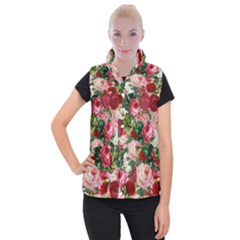 Rose Bushes Women s Button Up Puffer Vest by snowwhitegirl