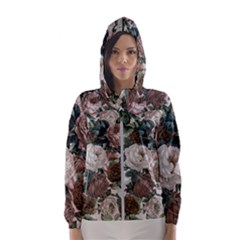 Rose Bushes Brown Hooded Wind Breaker (women)