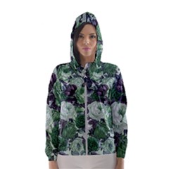 Rose Bushes Green Hooded Wind Breaker (women)