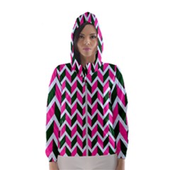 Chevron Pink Green Retro Hooded Wind Breaker (women)