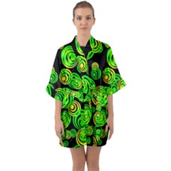 Neon Yellow And Green Circles On Black Quarter Sleeve Kimono Robe by PodArtist