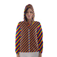 Gay Pride Flag Candy Cane Diagonal Stripe Hooded Wind Breaker (women) by PodArtist