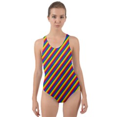 Gay Pride Flag Candy Cane Diagonal Stripe Cut-out Back One Piece Swimsuit by PodArtist