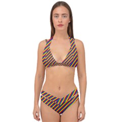 Gay Pride Flag Candy Cane Diagonal Stripe Double Strap Halter Bikini Set by PodArtist