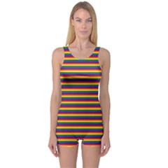 Horizontal Gay Pride Rainbow Flag Pin Stripes One Piece Boyleg Swimsuit by PodArtist