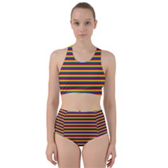 Horizontal Gay Pride Rainbow Flag Pin Stripes Racer Back Bikini Set by PodArtist