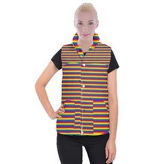 Horizontal Gay Pride Rainbow Flag Pin Stripes Women s Button Up Puffer Vest by PodArtist