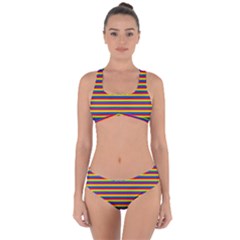 Horizontal Gay Pride Rainbow Flag Pin Stripes Criss Cross Bikini Set by PodArtist