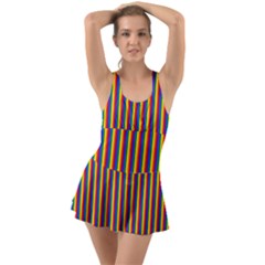 Vertical Gay Pride Rainbow Flag Pin Stripes Swimsuit by PodArtist