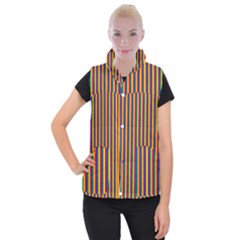 Vertical Gay Pride Rainbow Flag Pin Stripes Women s Button Up Puffer Vest by PodArtist