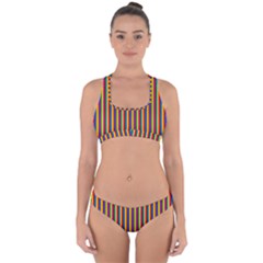 Vertical Gay Pride Rainbow Flag Pin Stripes Cross Back Hipster Bikini Set by PodArtist