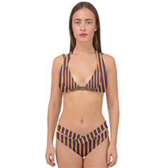 Vertical Gay Pride Rainbow Flag Pin Stripes Double Strap Halter Bikini Set by PodArtist