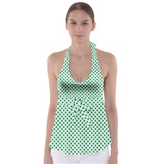 Green Shamrock Clover On White St  Patrick s Day Babydoll Tankini Top by PodArtist