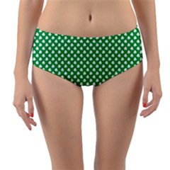  White Shamrocks On Green St  Patrick s Day Ireland Reversible Mid-waist Bikini Bottoms by PodArtist