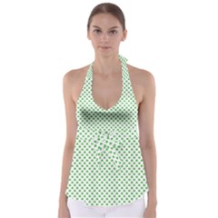 Green Heart-shaped Clover On White St  Patrick s Day Babydoll Tankini Top by PodArtist