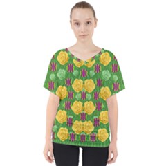 Roses Dancing On  Tulip Fields Forever V-neck Dolman Drape Top by pepitasart