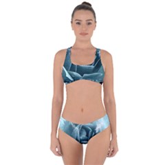 Beautiful Blue Roses With Water Drops Criss Cross Bikini Set by FantasyWorld7