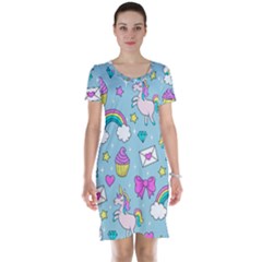 Cute Unicorn Pattern Short Sleeve Nightdress by Valentinaart