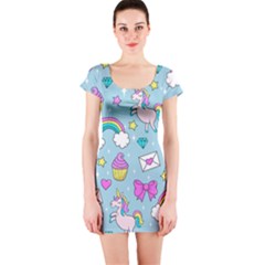 Cute Unicorn Pattern Short Sleeve Bodycon Dress by Valentinaart