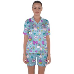 Cute Unicorn Pattern Satin Short Sleeve Pyjamas Set by Valentinaart