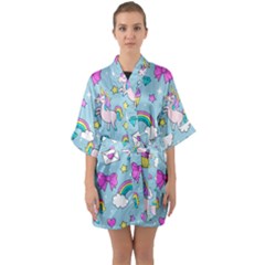 Cute Unicorn Pattern Quarter Sleeve Kimono Robe by Valentinaart