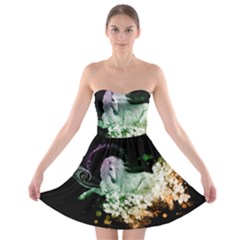 Wonderful Unicorn With Flowers Strapless Bra Top Dress by FantasyWorld7