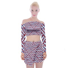 Abstract Chaos Confusion Off Shoulder Top With Mini Skirt Set