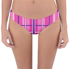 Gingham Hot Pink Navy White Reversible Hipster Bikini Bottoms by Nexatart