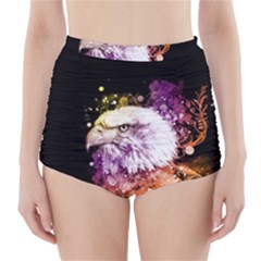 Awesome Eagle With Flowers High-waisted Bikini Bottoms by FantasyWorld7