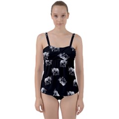 Rhino Pattern Twist Front Tankini Set by Valentinaart