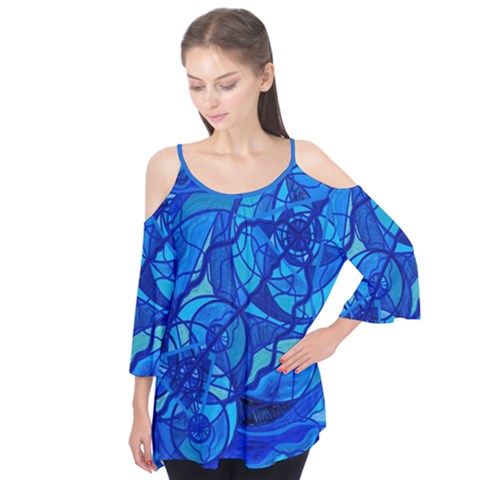 Arcturian Calming Grid - Flutter Sleeve Tee  by tealswan
