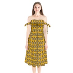 Stars And Wooden Flowers In Blooming Time Shoulder Tie Bardot Midi Dress by pepitasart