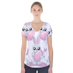 Easter Bunny  Short Sleeve Front Detail Top by Valentinaart